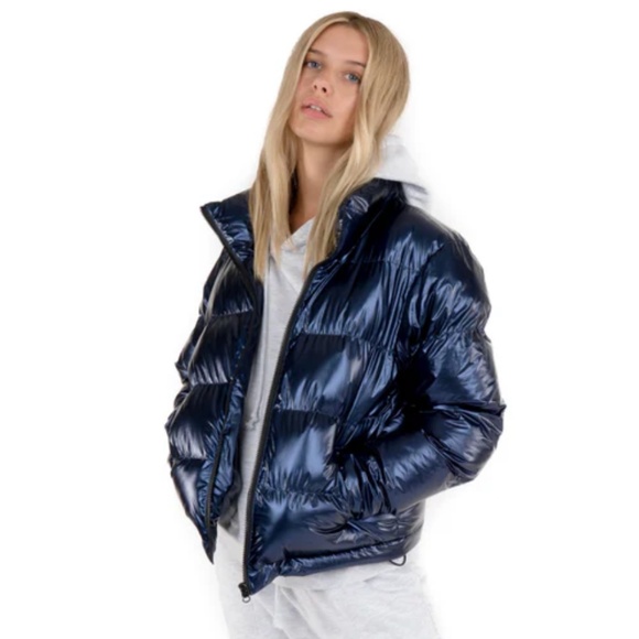 Metallic Blue Puffer Jacket - Picture 1 of 12